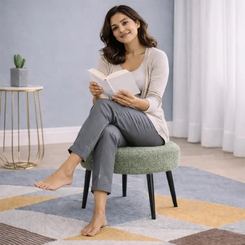 Luna Bouclé Sage Ottoman - Black Legs