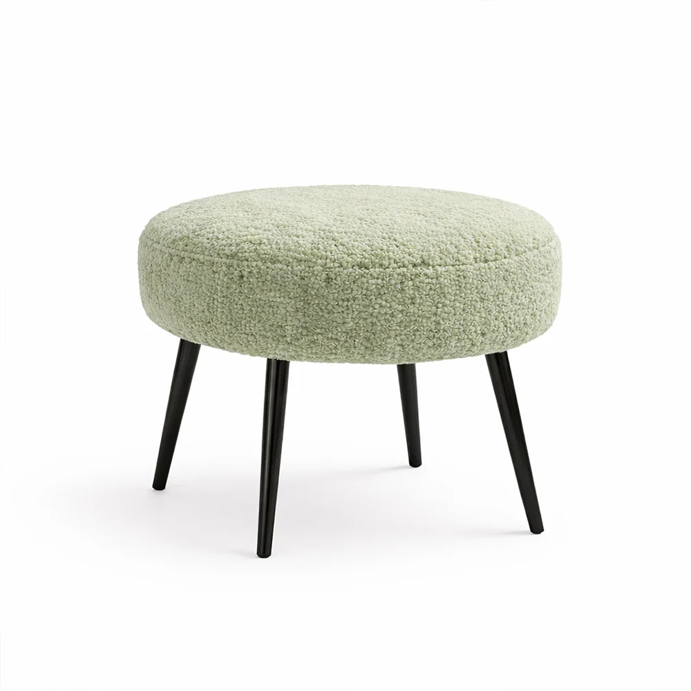Luna Bouclé Sage Ottoman - Black Legs