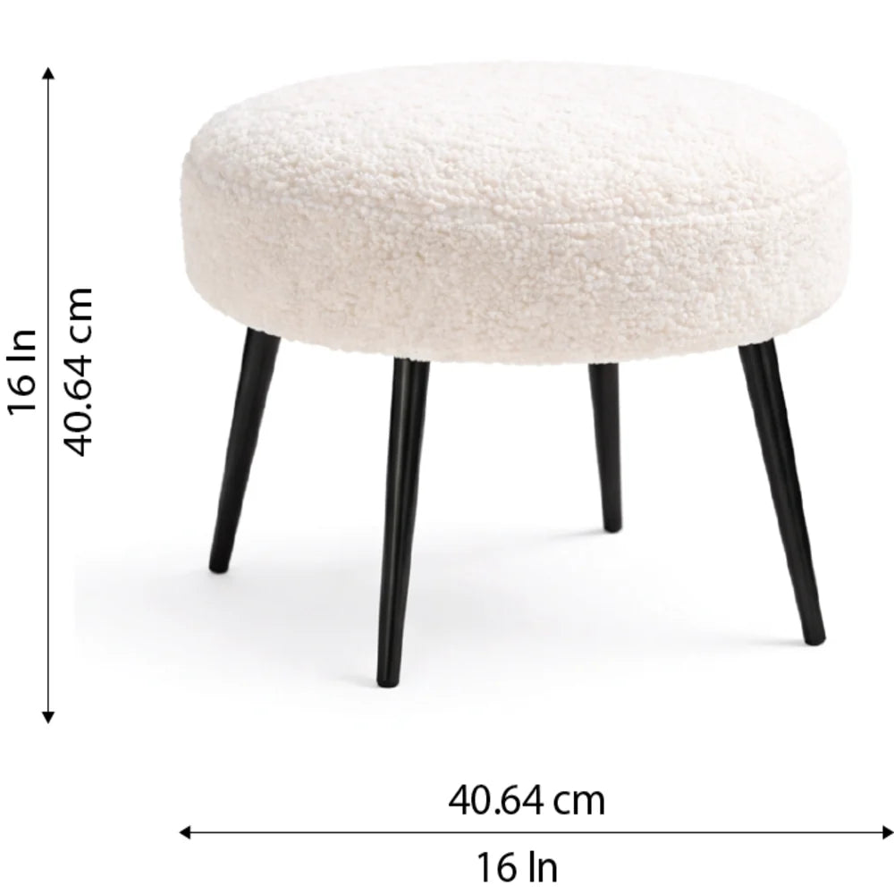 Luna Bouclé White Ottoman - Black Legs