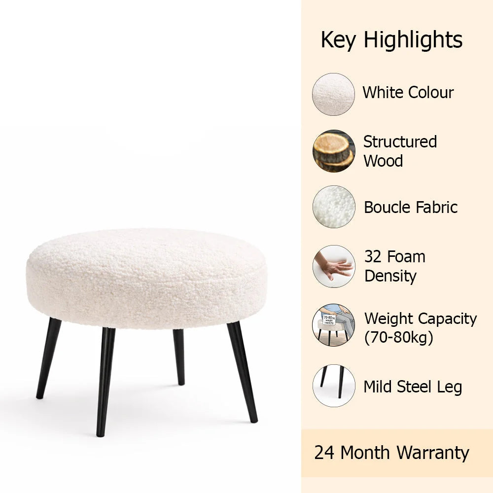 Luna Bouclé White Ottoman - Black Legs