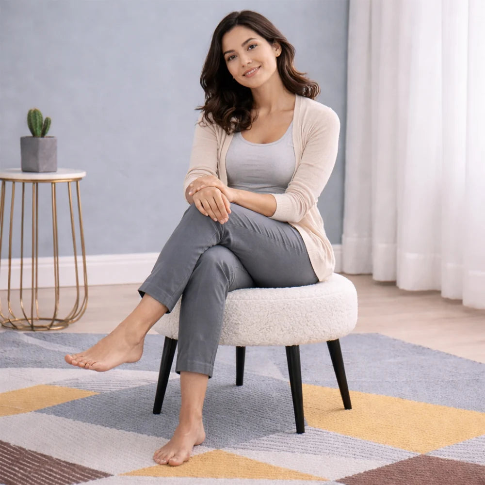 Luna Bouclé White Ottoman - Black Legs