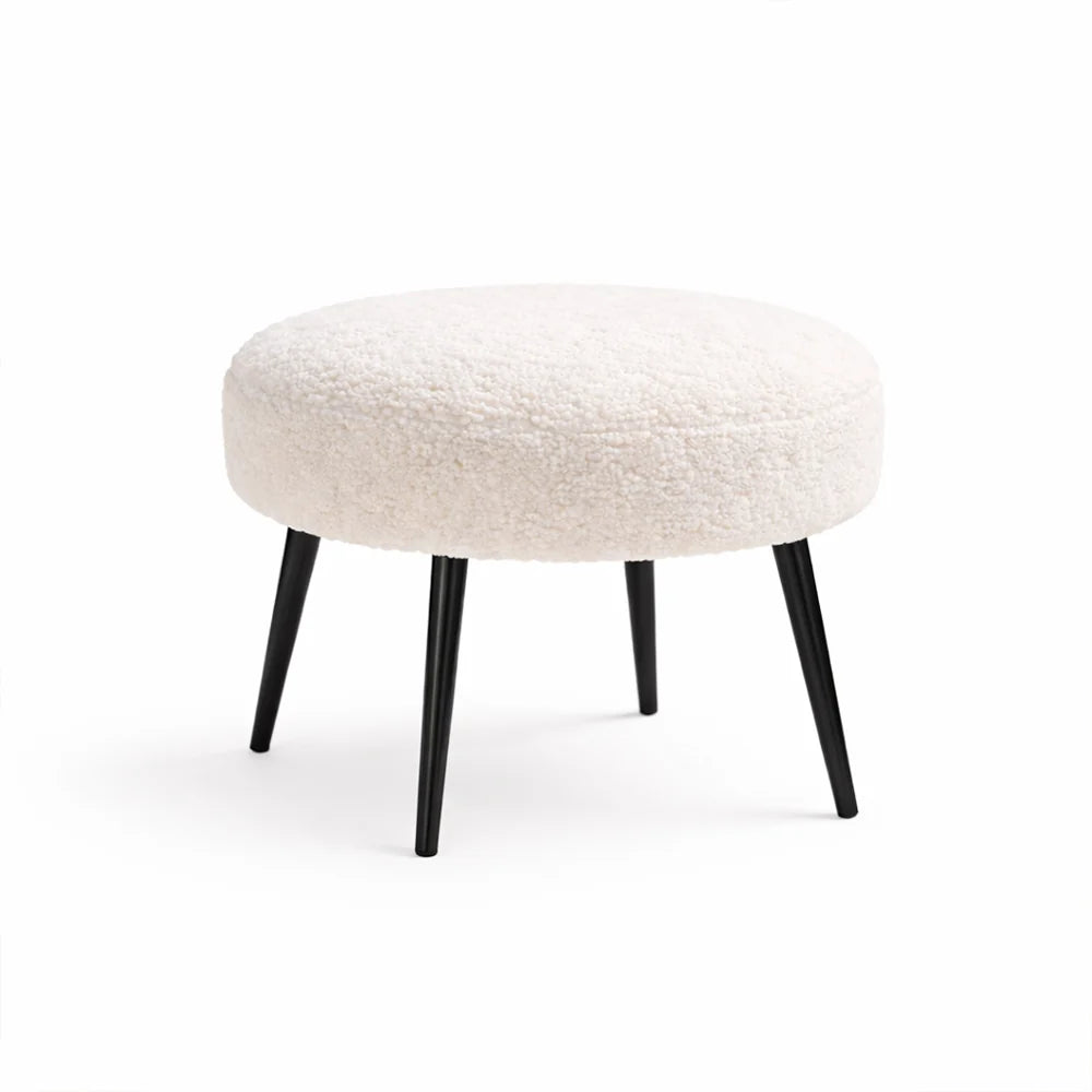 Luna Bouclé White Ottoman - Black Legs