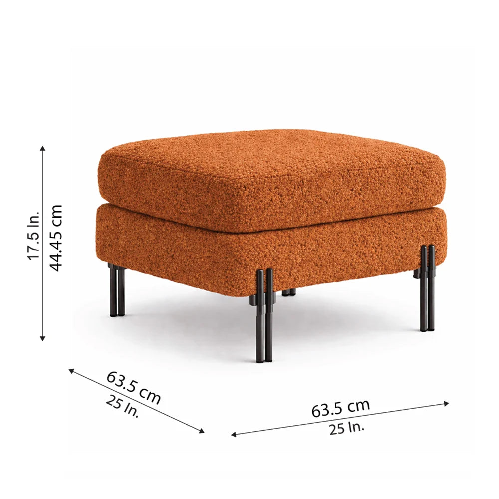 Luxe Rust Bouclé Ottoman - Black Legs