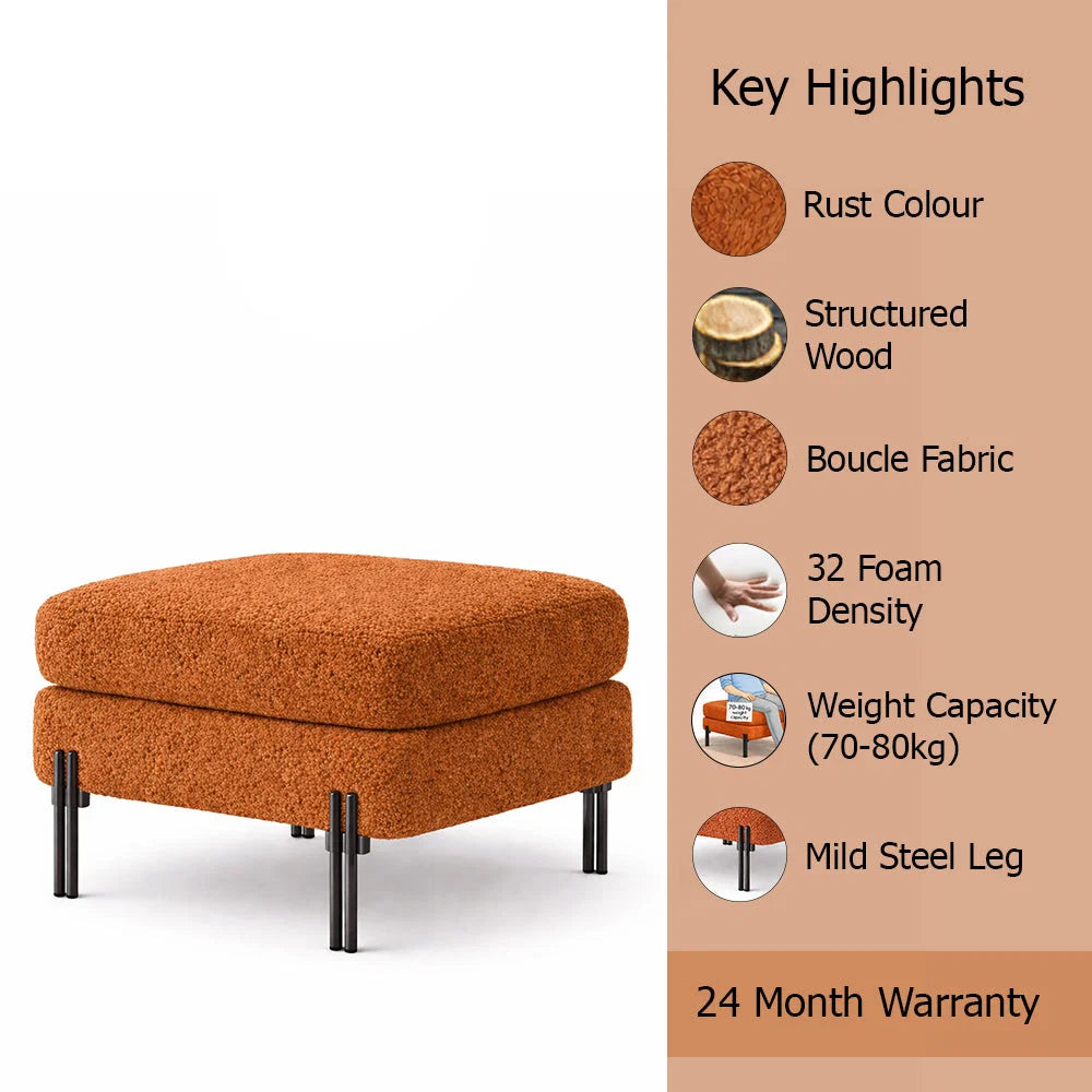 Luxe Rust Bouclé Ottoman - Black Legs