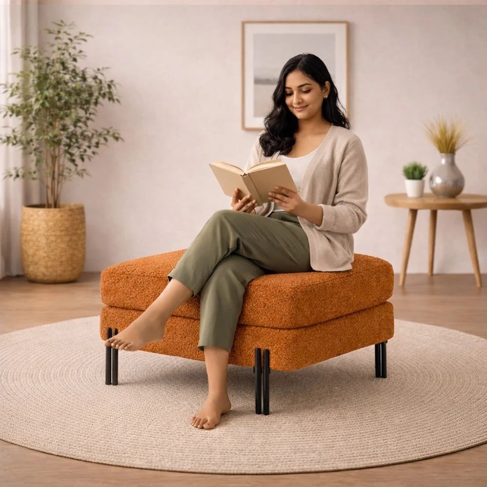 Luxe Rust Bouclé Ottoman - Black Legs
