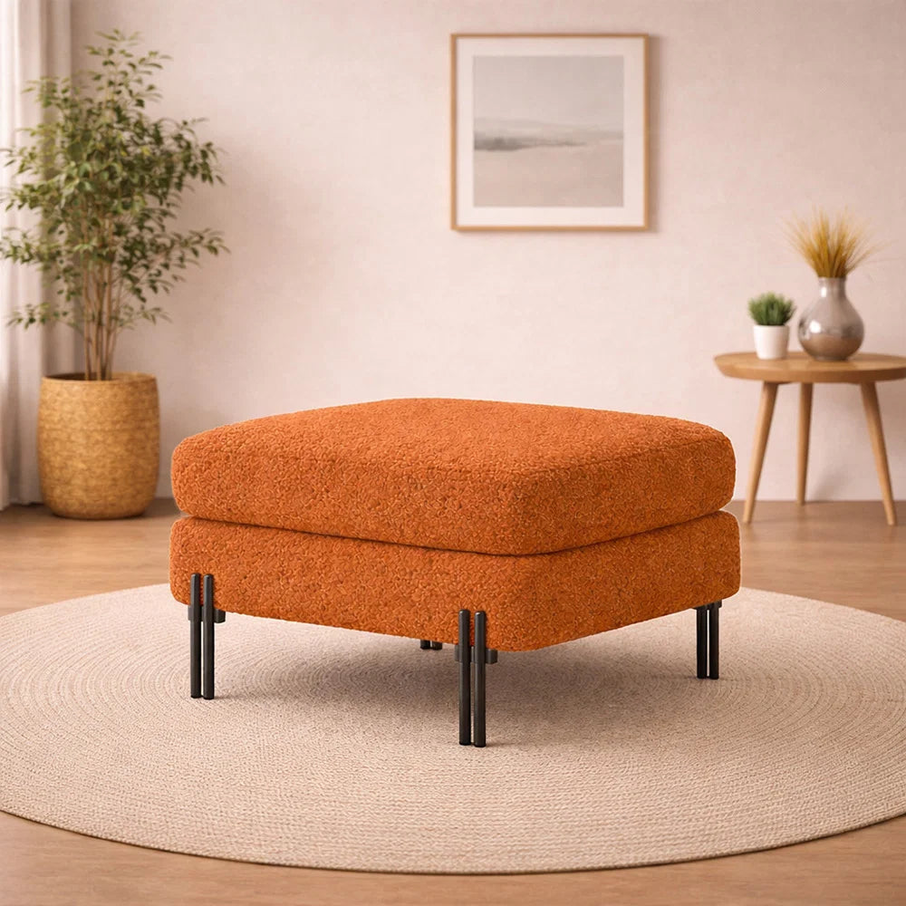 Luxe Rust Bouclé Ottoman - Black Legs