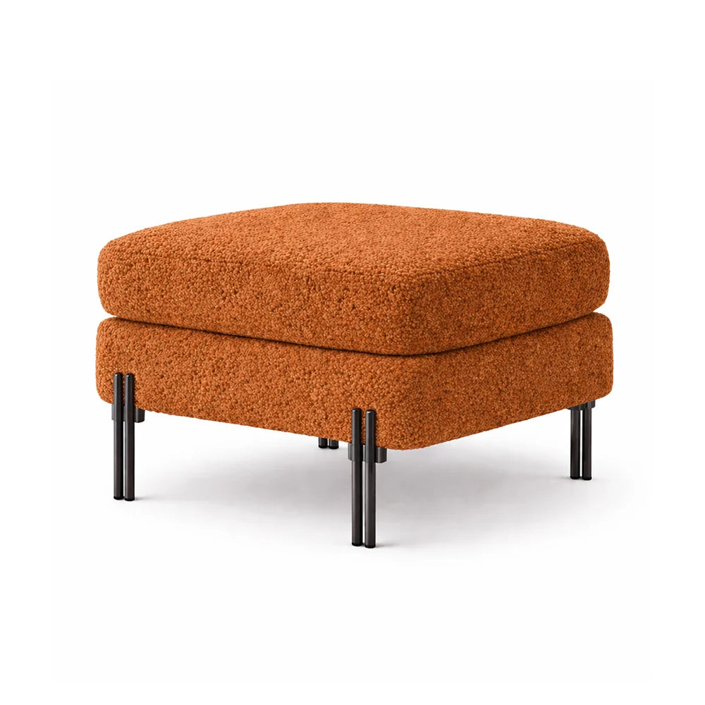 Luxe Rust Bouclé Ottoman - Black Legs