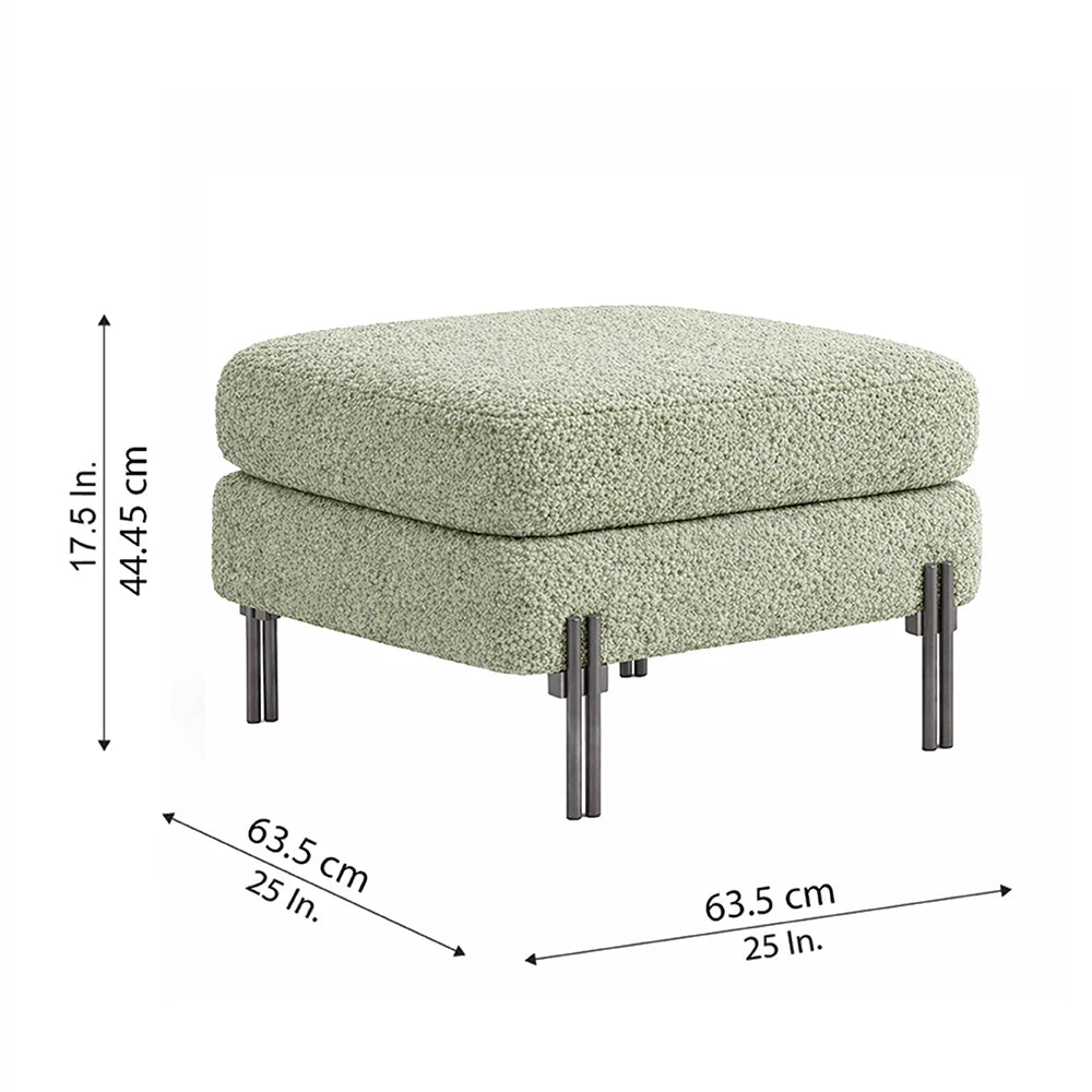 Luxe Sage Bouclé Ottoman - Black Legs