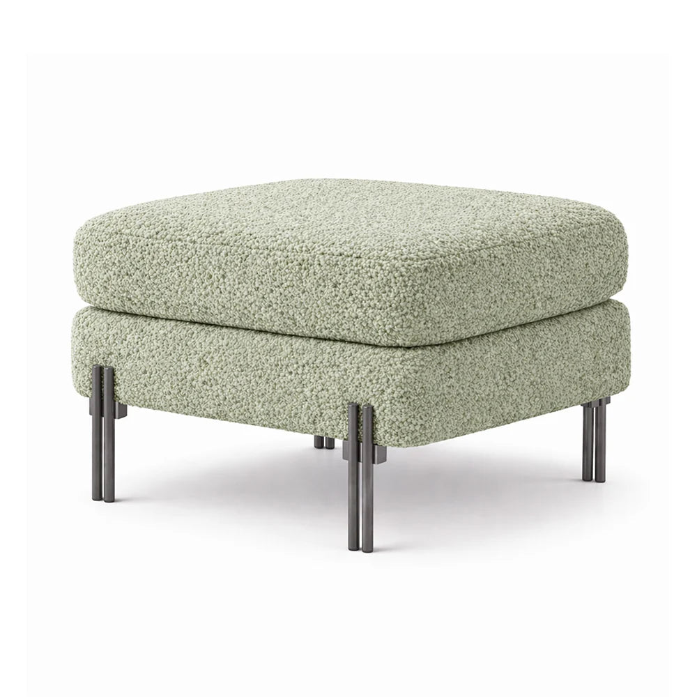 Luxe Sage Bouclé Ottoman - Black Legs