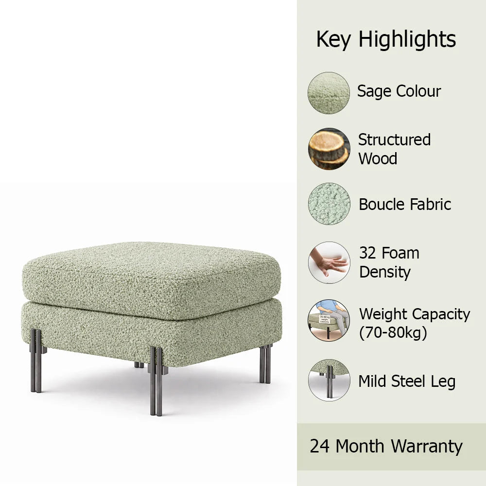 Luxe Sage Bouclé Ottoman - Black Legs