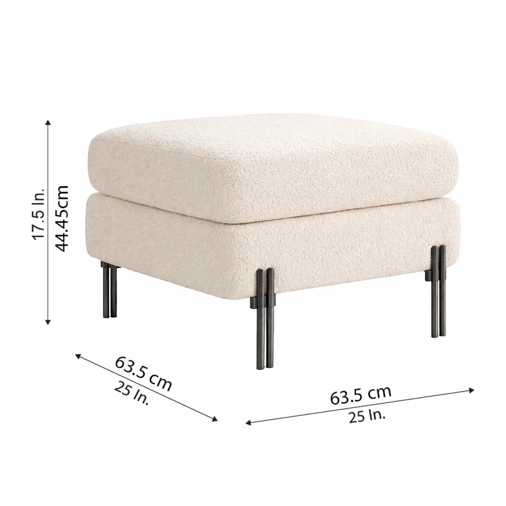 Luxe White Bouclé Ottoman - Black Legs