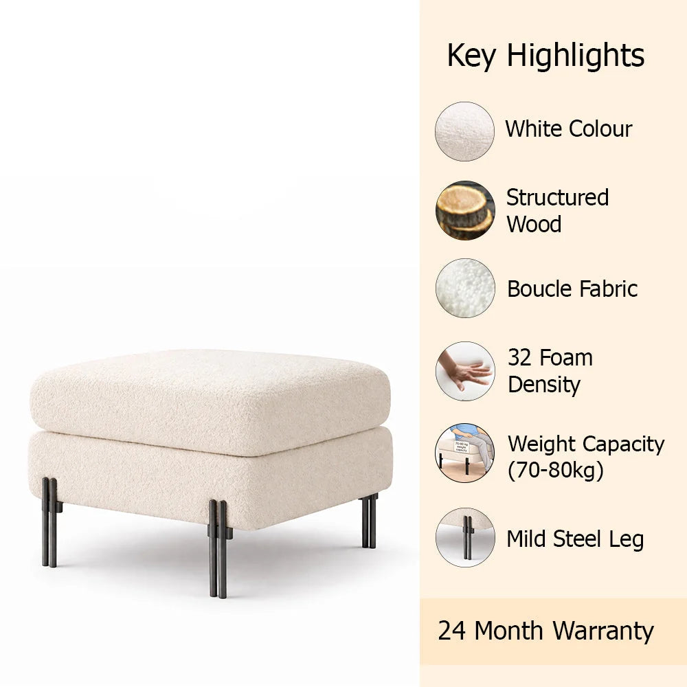 Luxe White Bouclé Ottoman - Black Legs