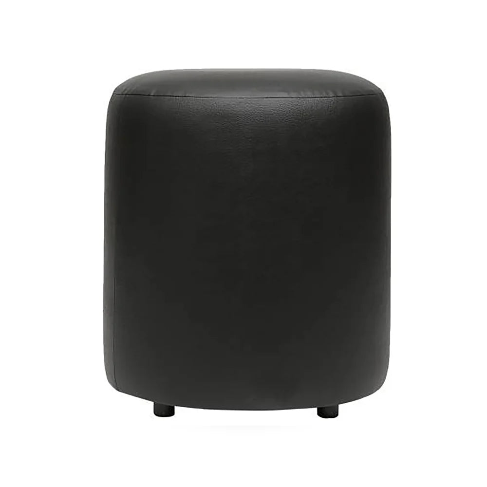 Mary Black Leather Round Ottoman