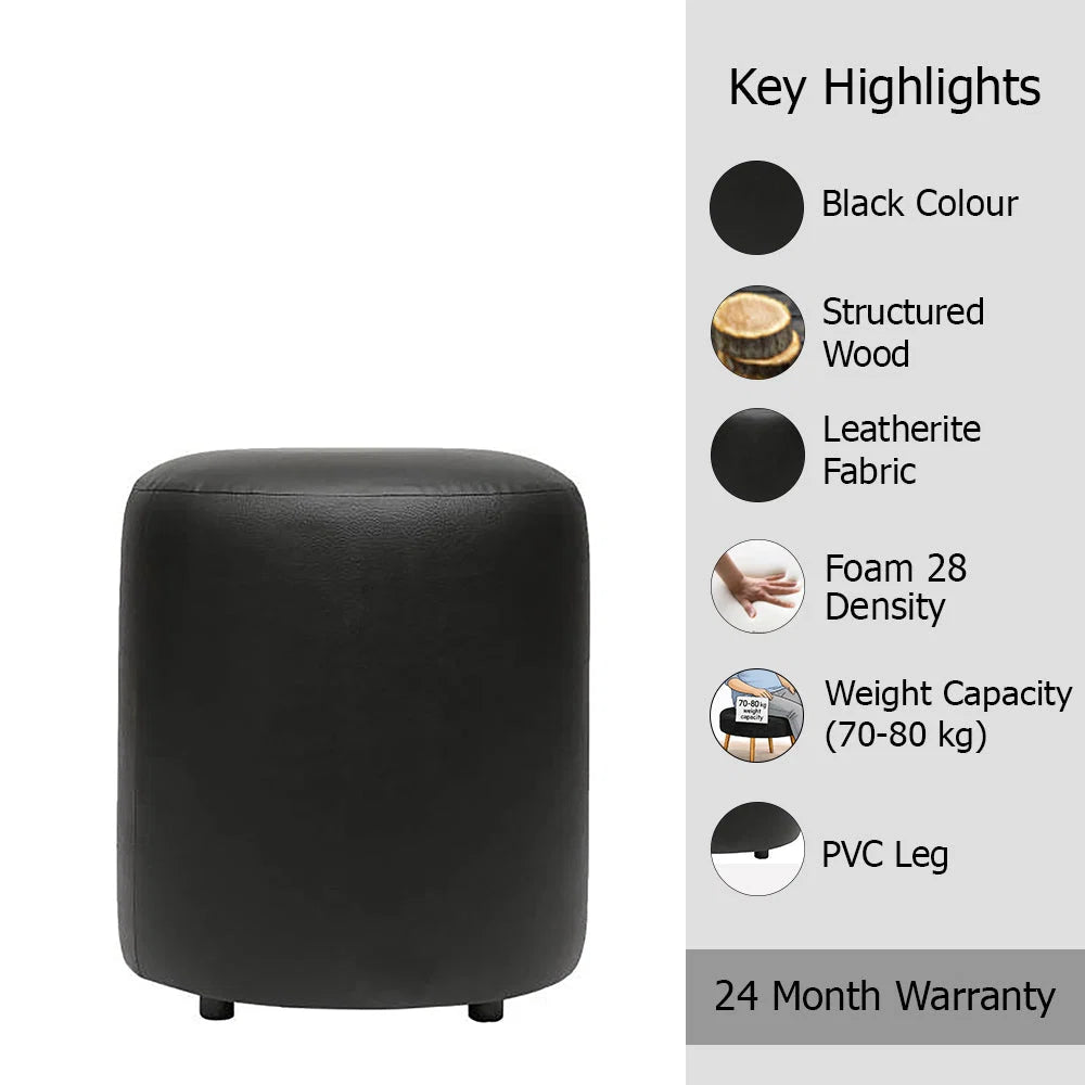 Mary Black Leather Round Ottoman