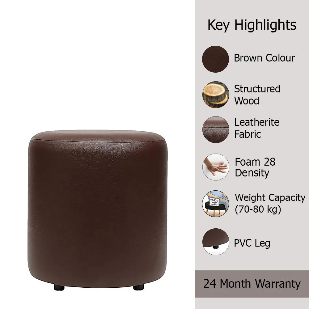 Mary Brown Leather Round Ottoman