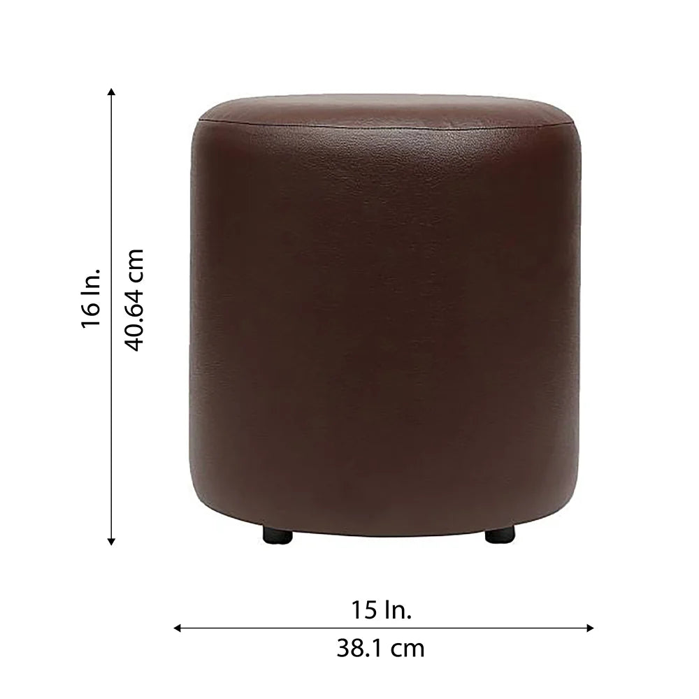 Mary Brown Leather Round Ottoman