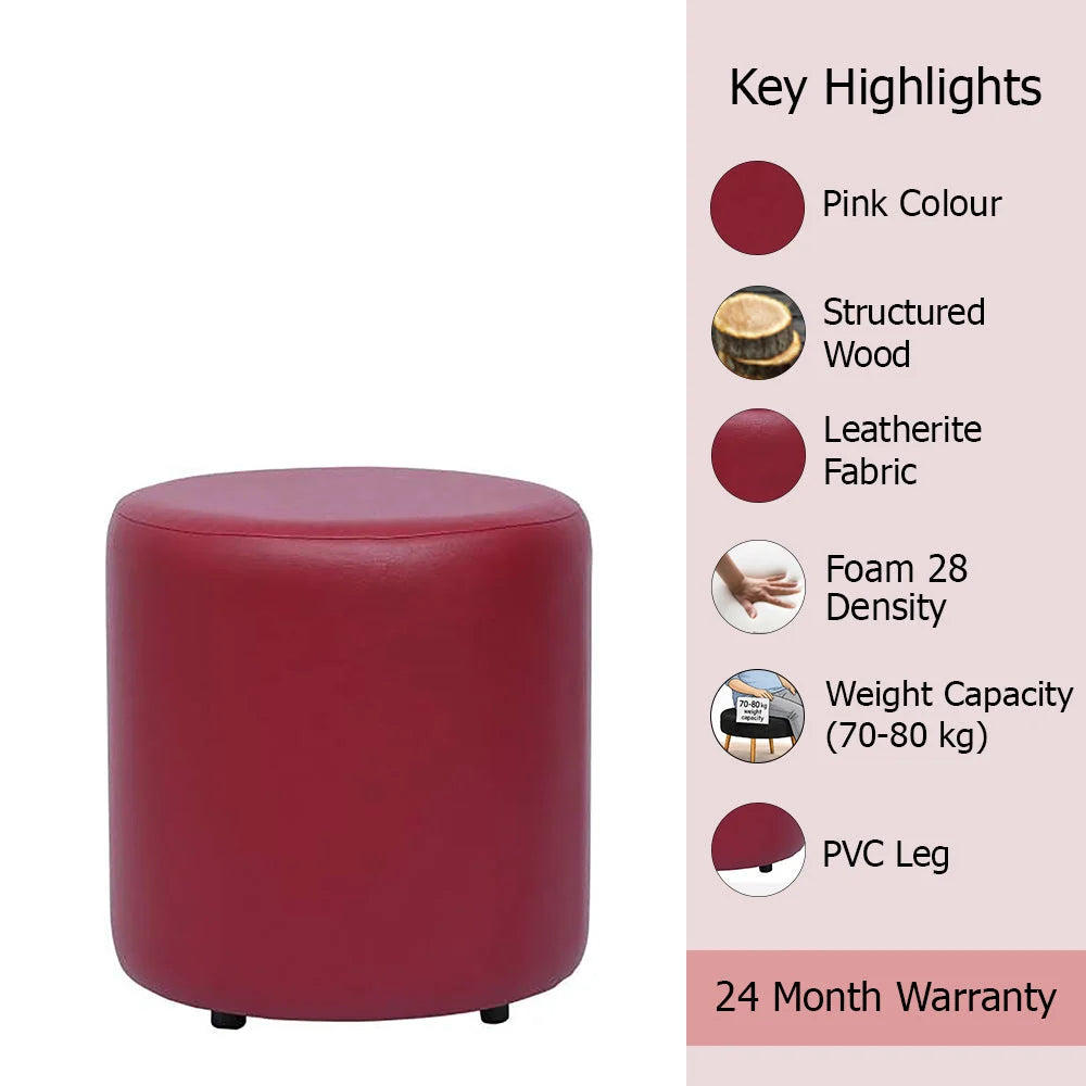 Mary Red Leather Round Ottoman