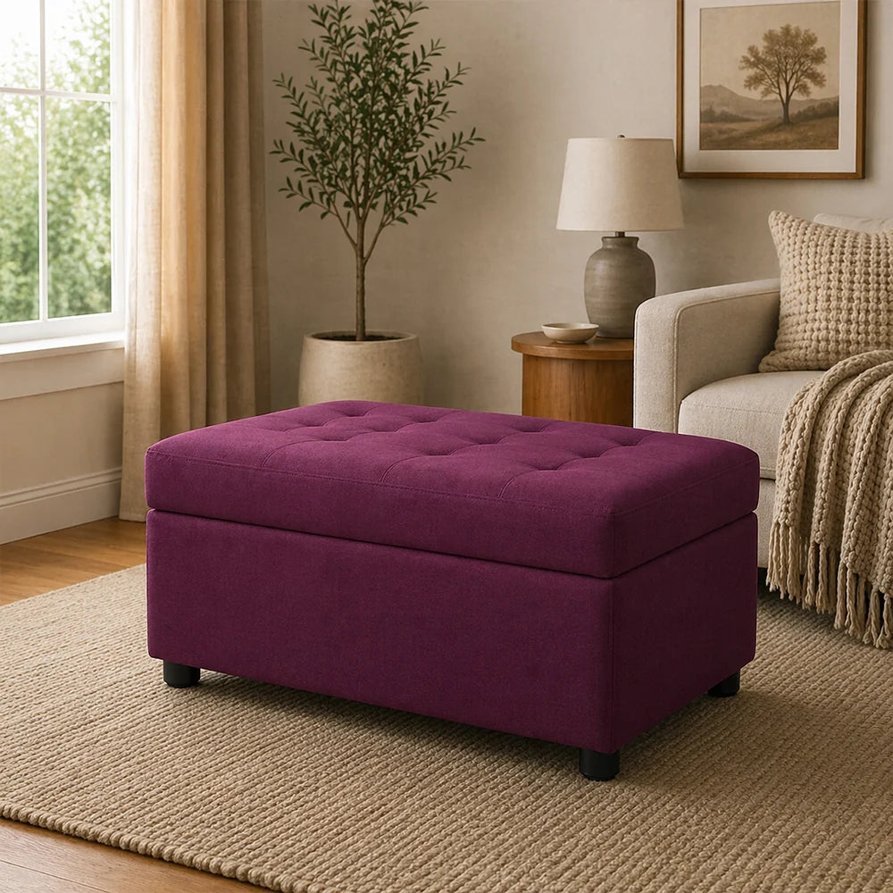 Modern Tufted Storage Ottoman Bench Purple