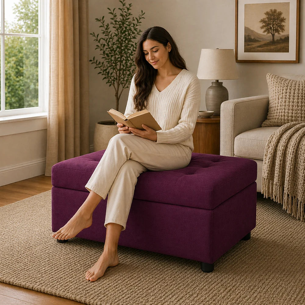 Modern Tufted Storage Ottoman Bench Purple