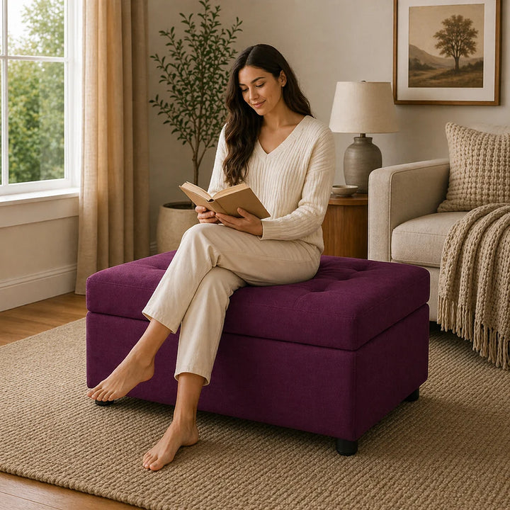 Modern Tufted Storage Ottoman Bench Purple