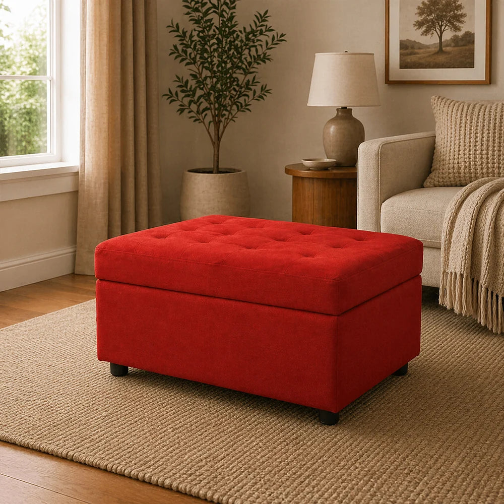 Modern Tufted Storage Ottoman Bench Red