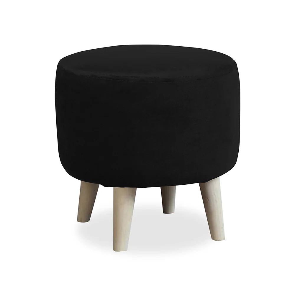 Parker Black Velvet Ottoman - Wood Legs