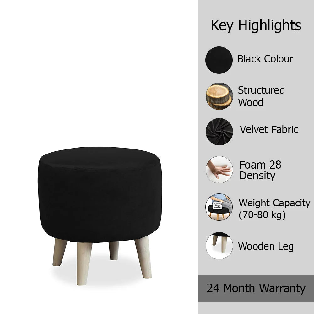 Parker Black Velvet Ottoman - Wood Legs