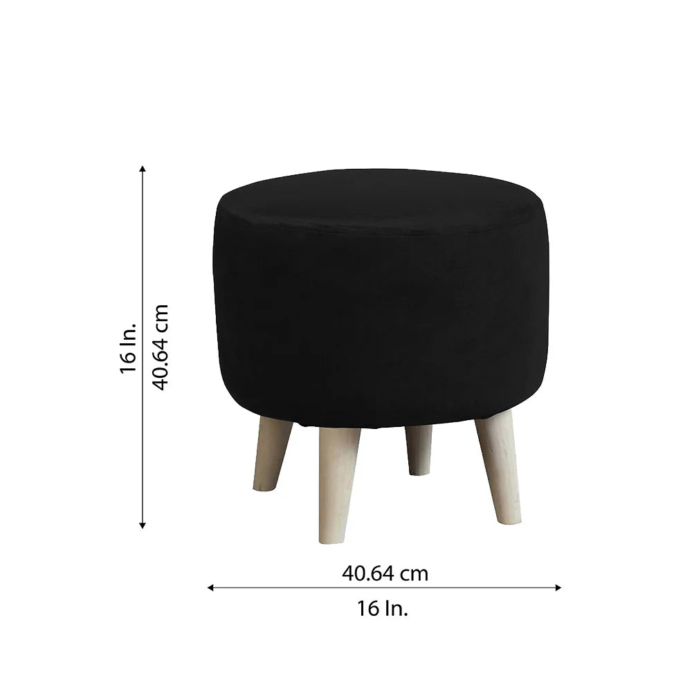 Parker Black Velvet Ottoman - Wood Legs