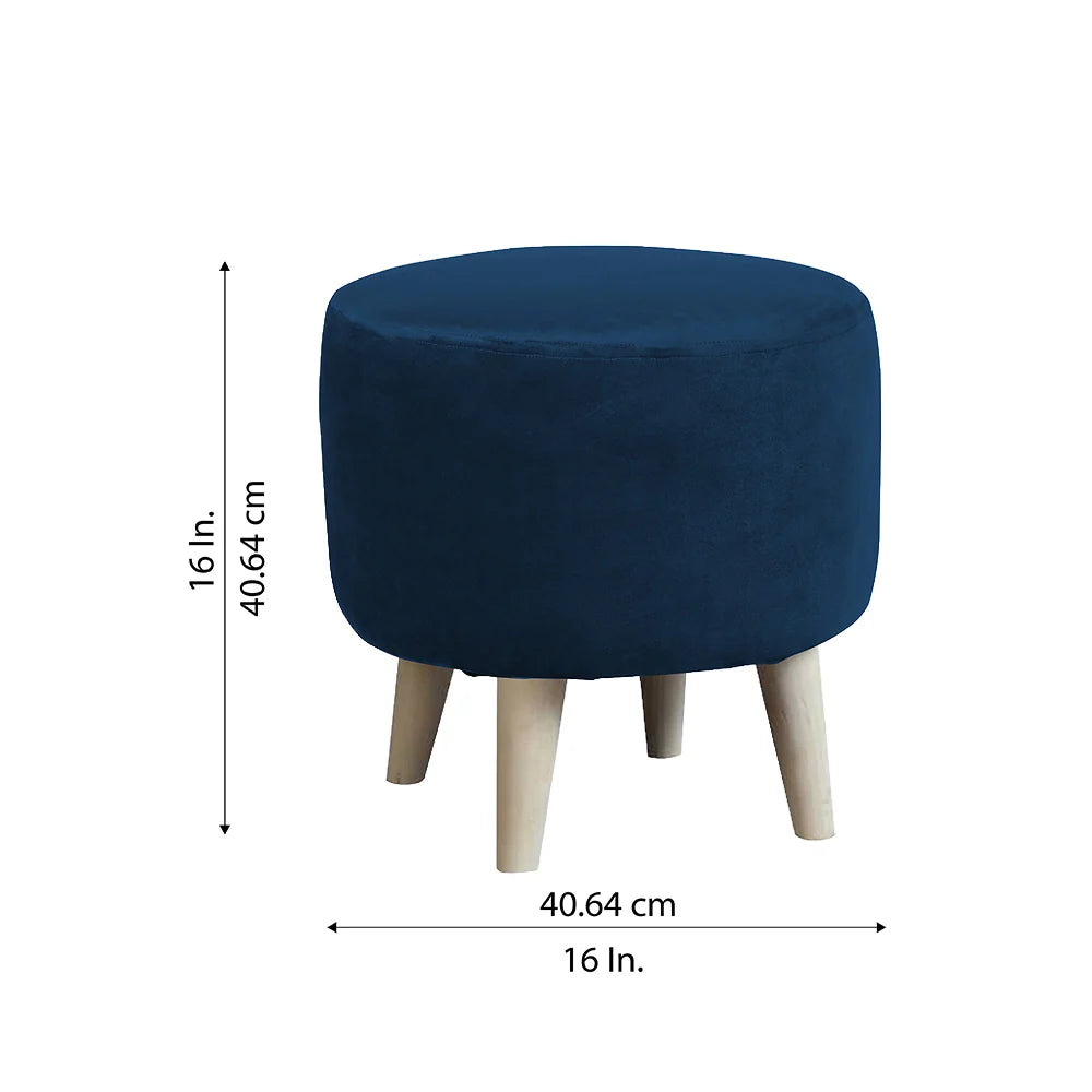 Parker Blue Velvet Ottoman - Wood Legs