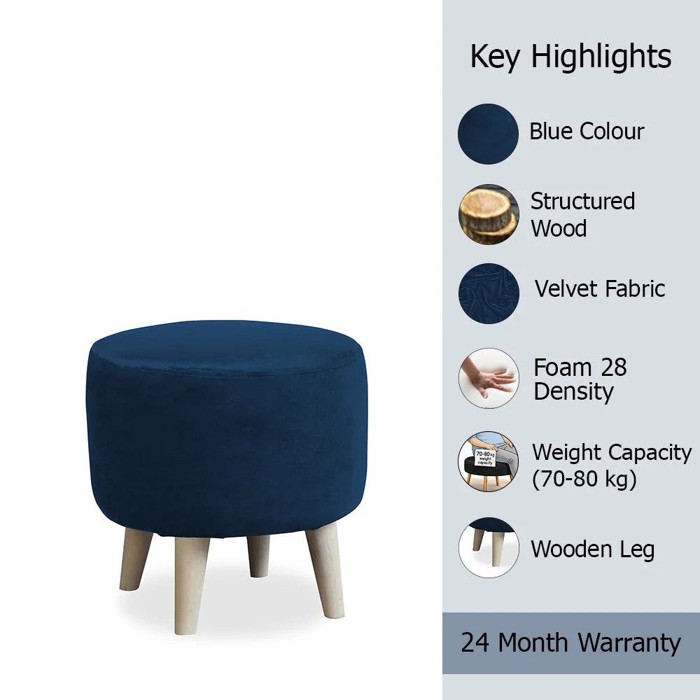 Parker Blue Velvet Ottoman - Wood Legs