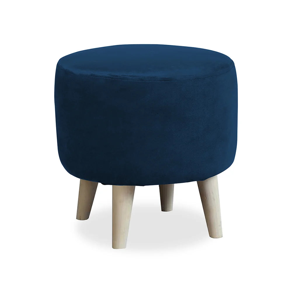 Parker Blue Velvet Ottoman - Wood Legs