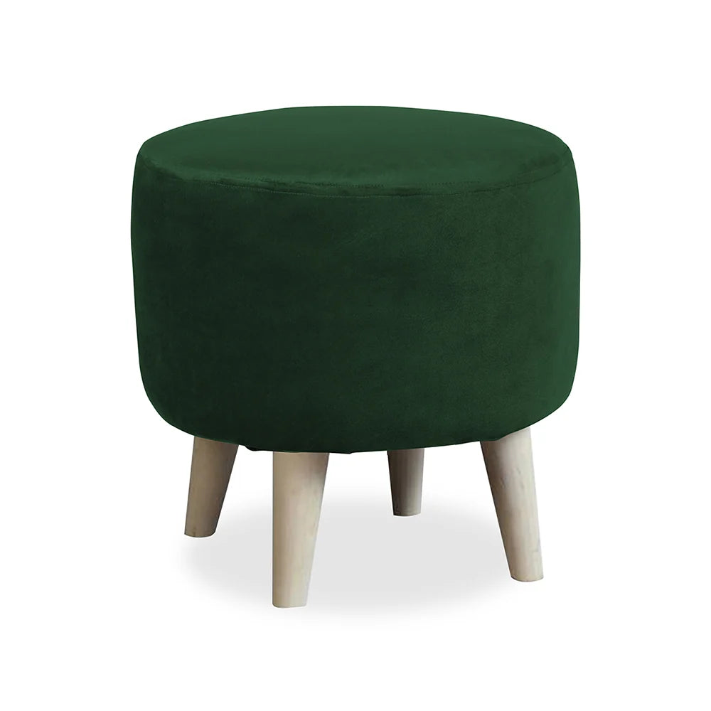Parker Green Velvet Ottoman - Wood Legs