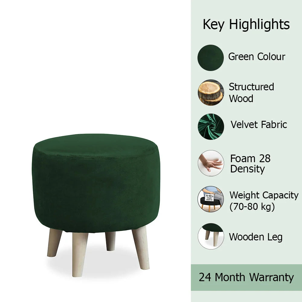 Parker Green Velvet Ottoman - Wood Legs