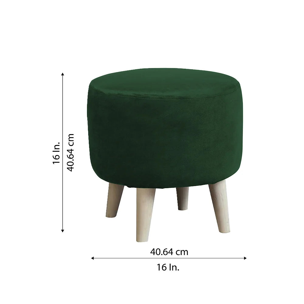 Parker Green Velvet Ottoman - Wood Legs