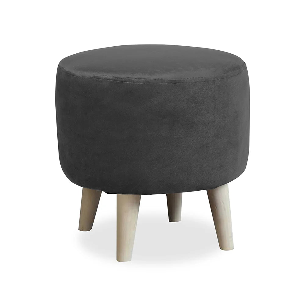 Parker Grey Velvet Ottoman - Wood Legs