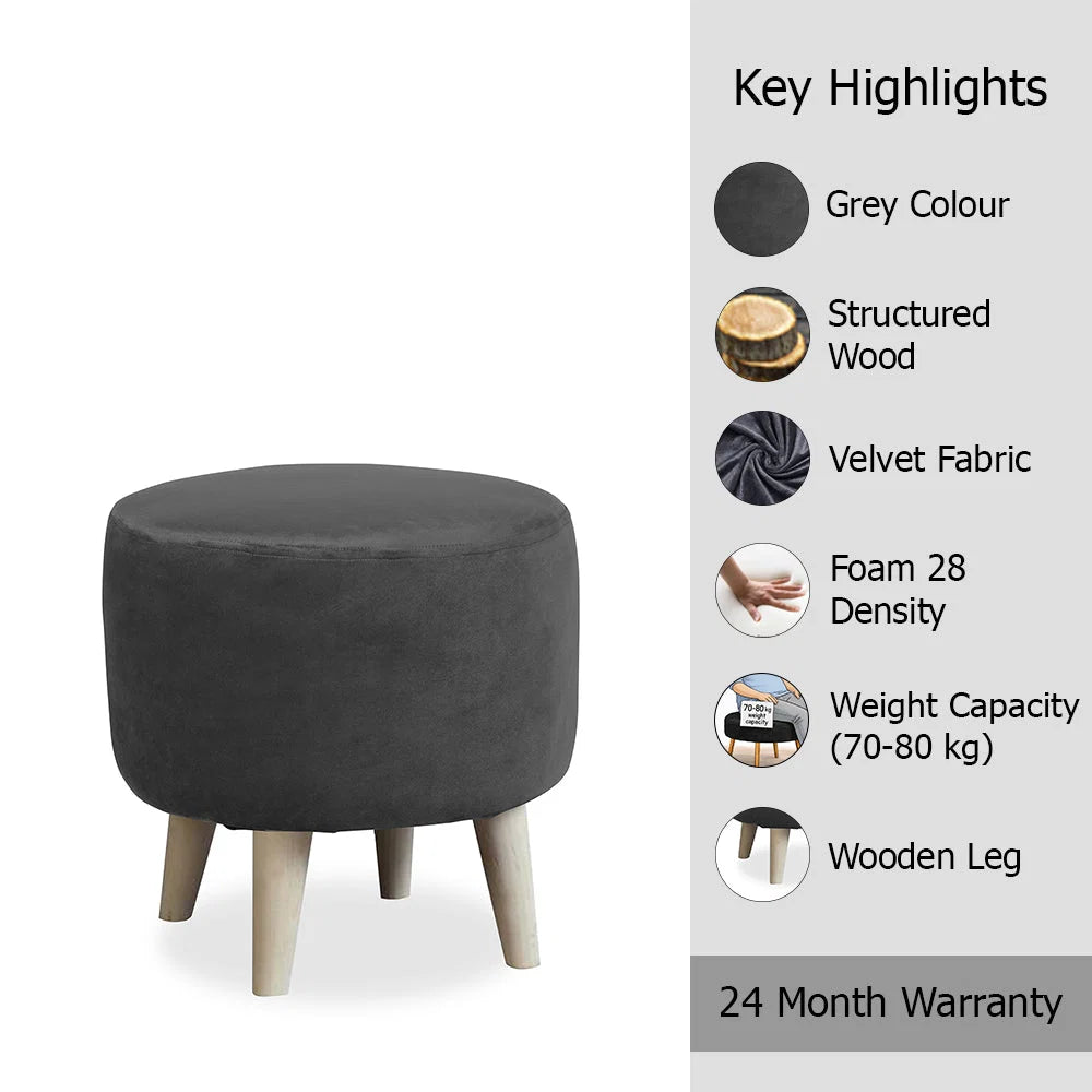 Parker Grey Velvet Ottoman - Wood Legs