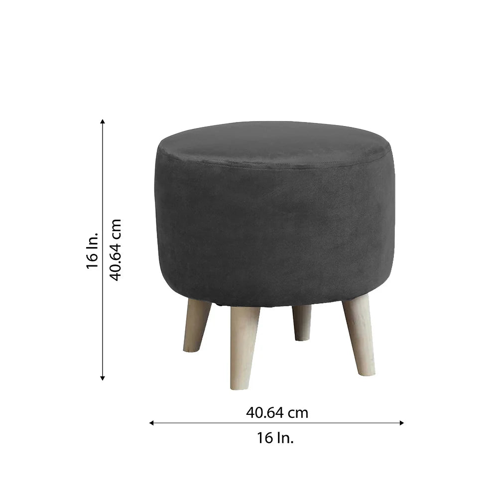 Parker Grey Velvet Ottoman - Wood Legs