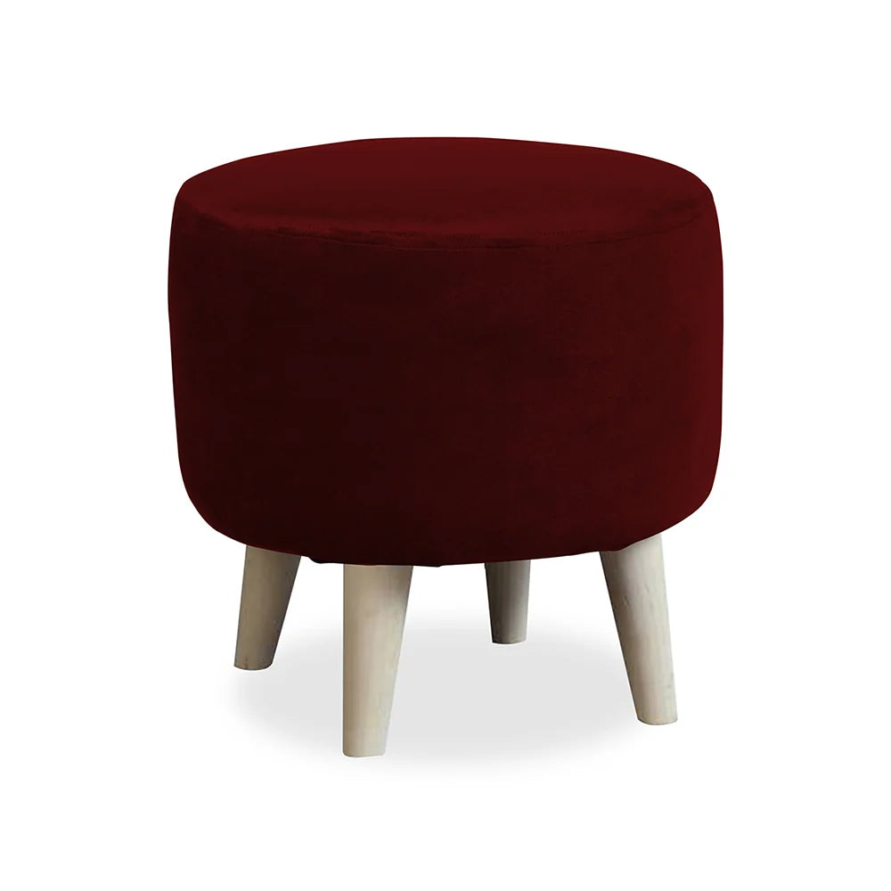 Parker Maroon Velvet Ottoman - Wood Legs