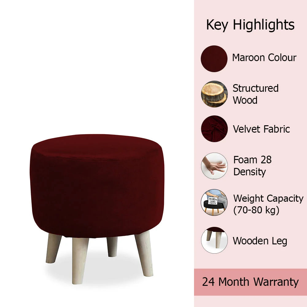 Parker Maroon Velvet Ottoman - Wood Legs