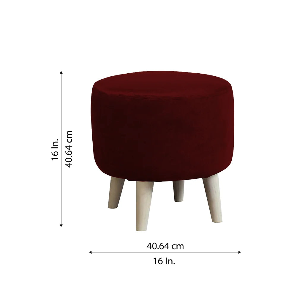 Parker Maroon Velvet Ottoman - Wood Legs