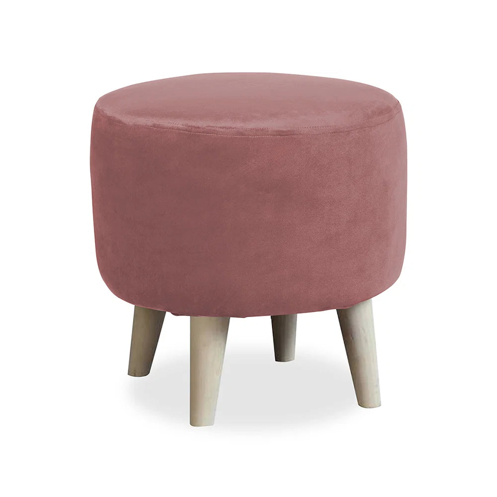 Parker Pink Velvet Ottoman - Wood Legs