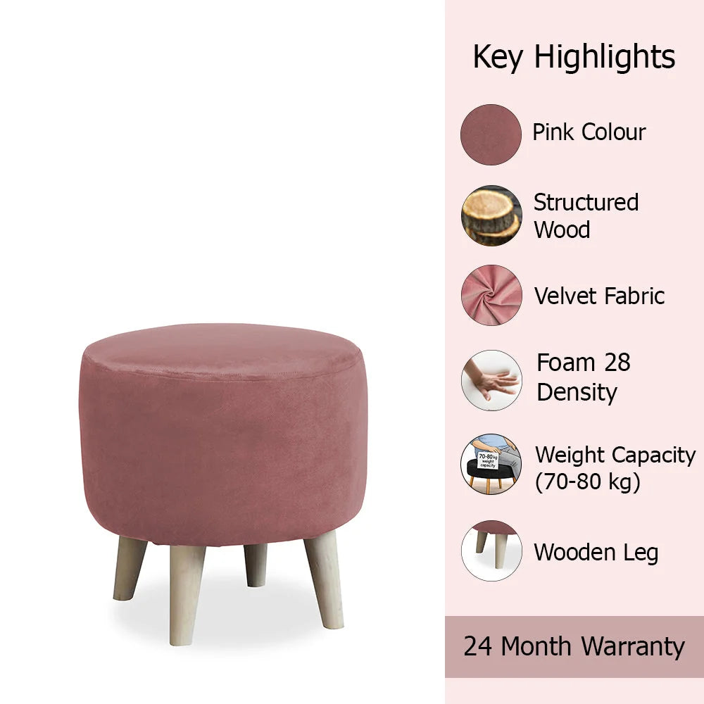 Parker Pink Velvet Ottoman - Wood Legs