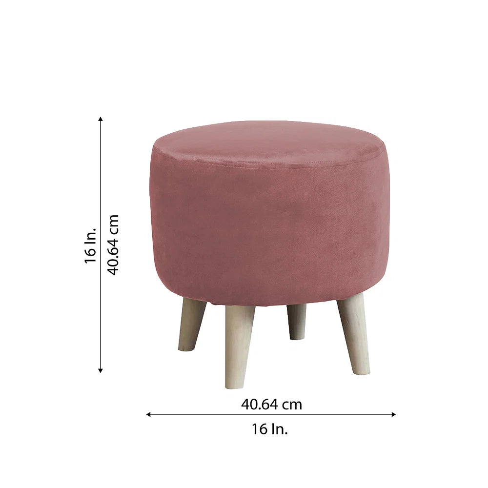 Parker Pink Velvet Ottoman - Wood Legs