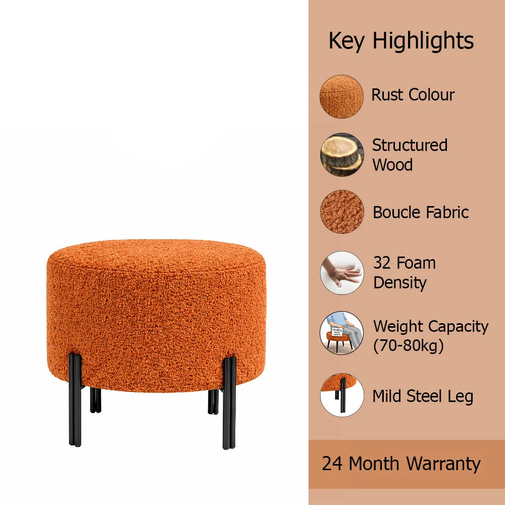 Premium Bouclé Orange Ottoman - Black Legs