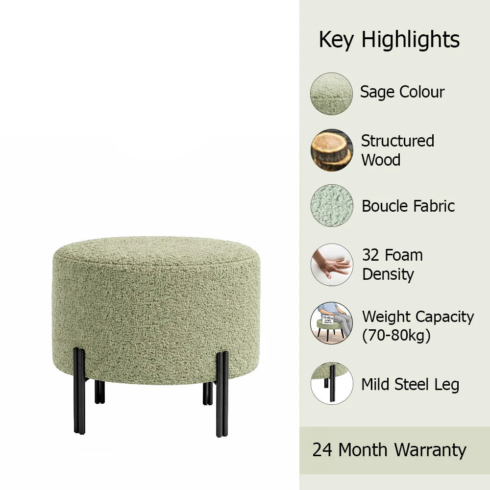 Premium Bouclé Sage Ottoman - Black Legs