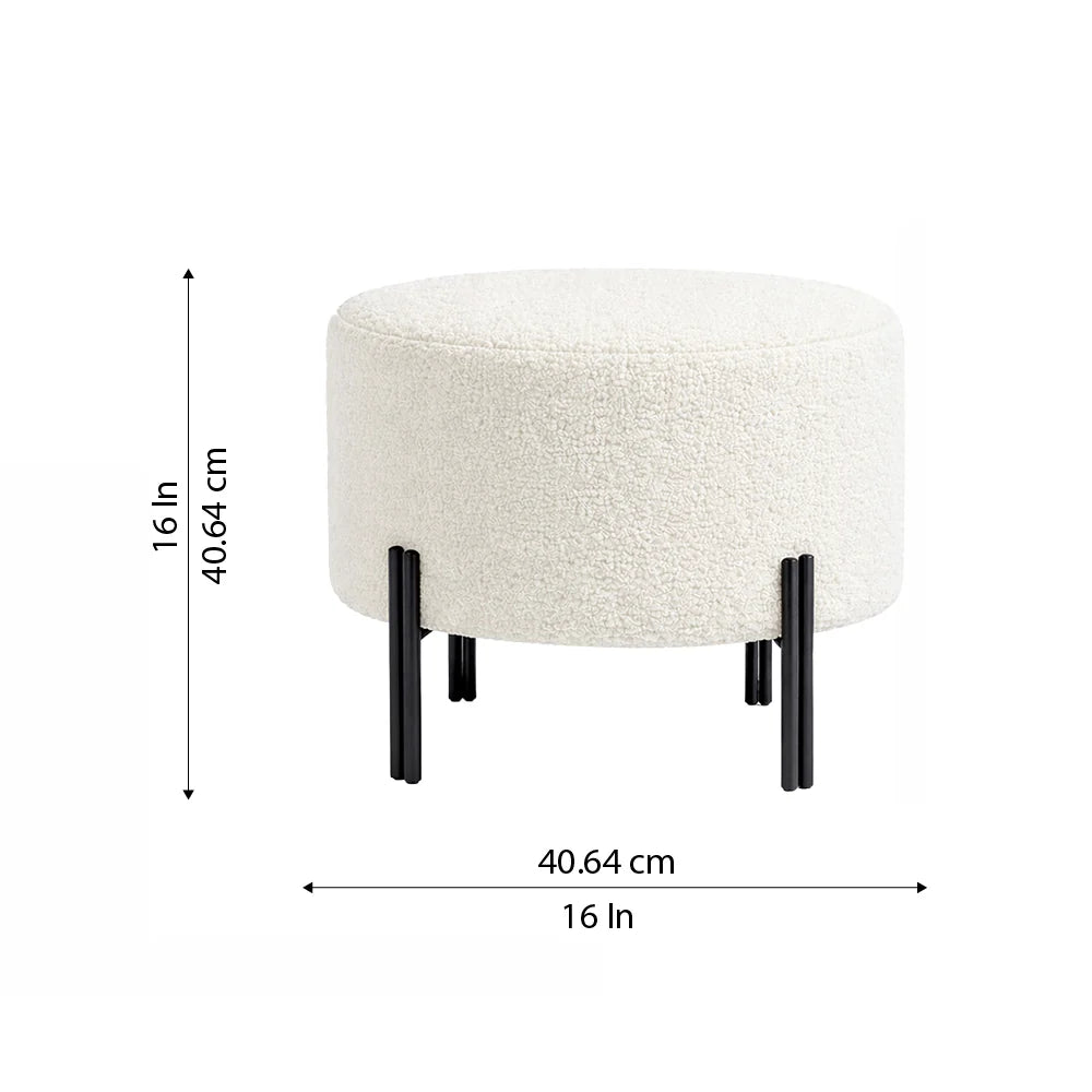 Premium Bouclé White Ottoman - Black Legs