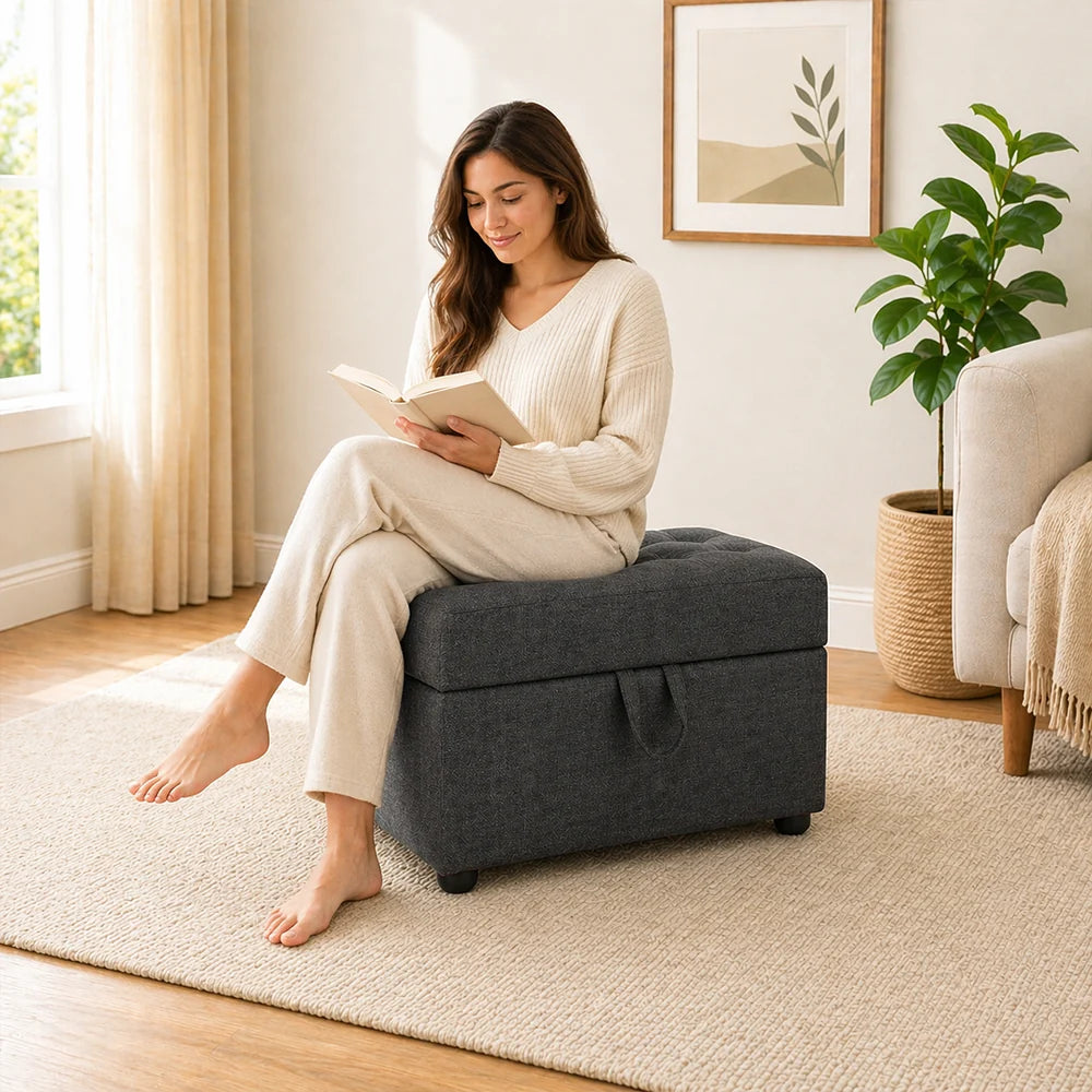 Tufted Storage Ottoman Bench Grey