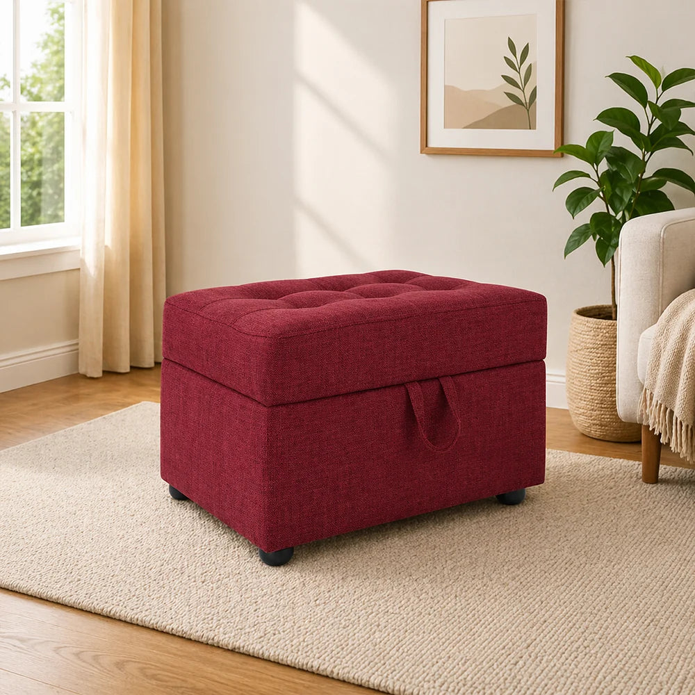 Tufted Storage Ottoman Bench Maroon
