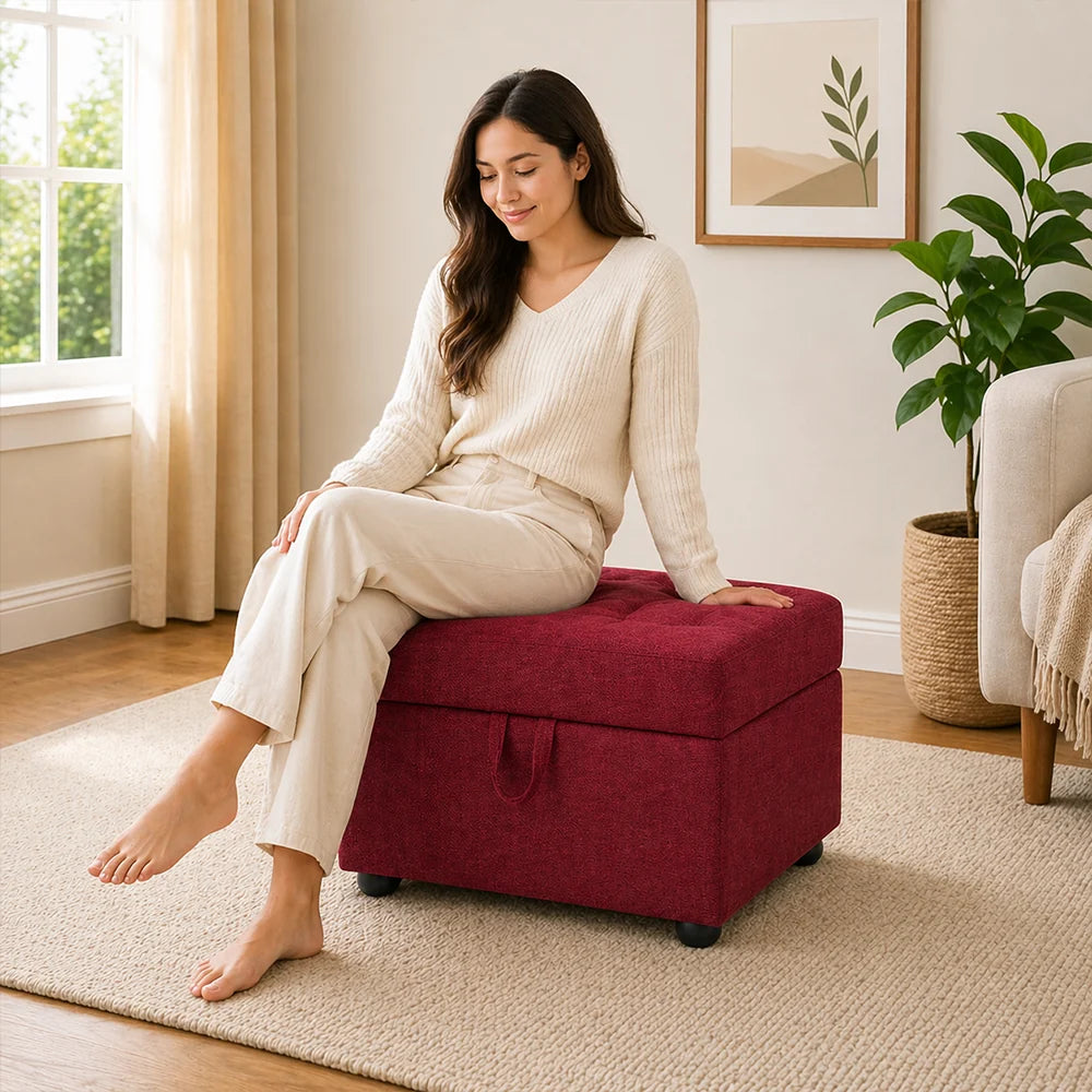 Tufted Storage Ottoman Bench Maroon