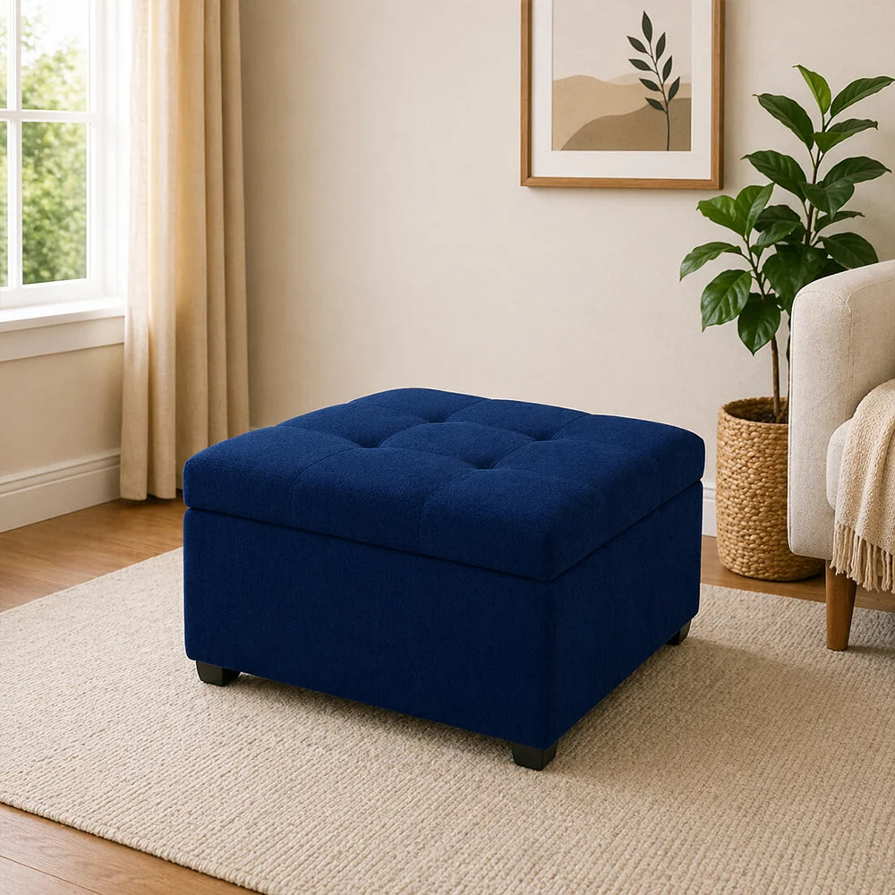 Tufted Storage Ottoman Bench Mustard Blue